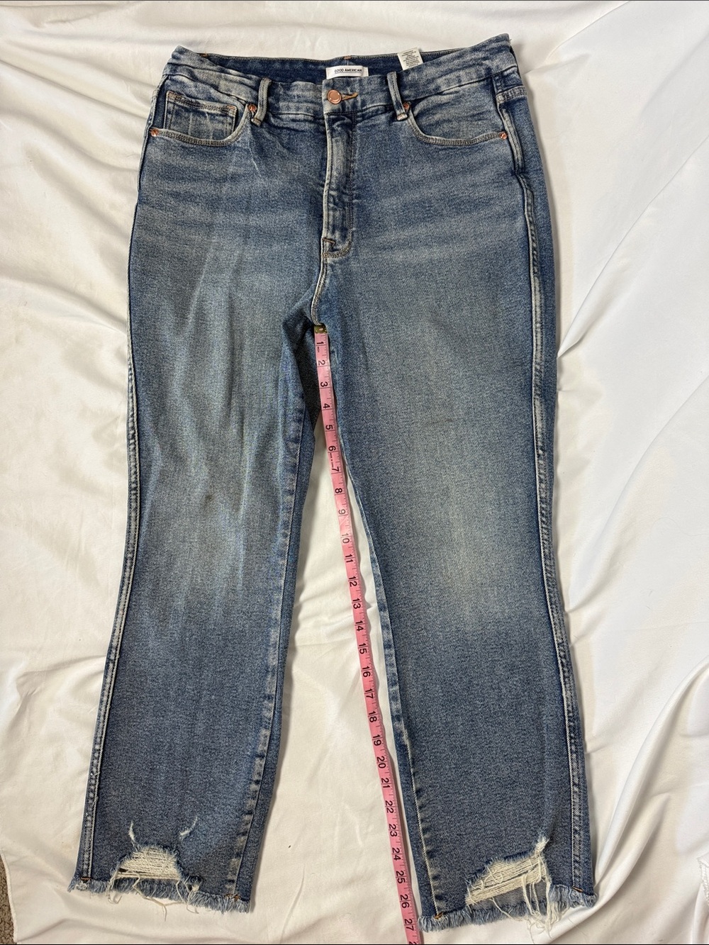 Good American Blue Distressed Ankle Jeans